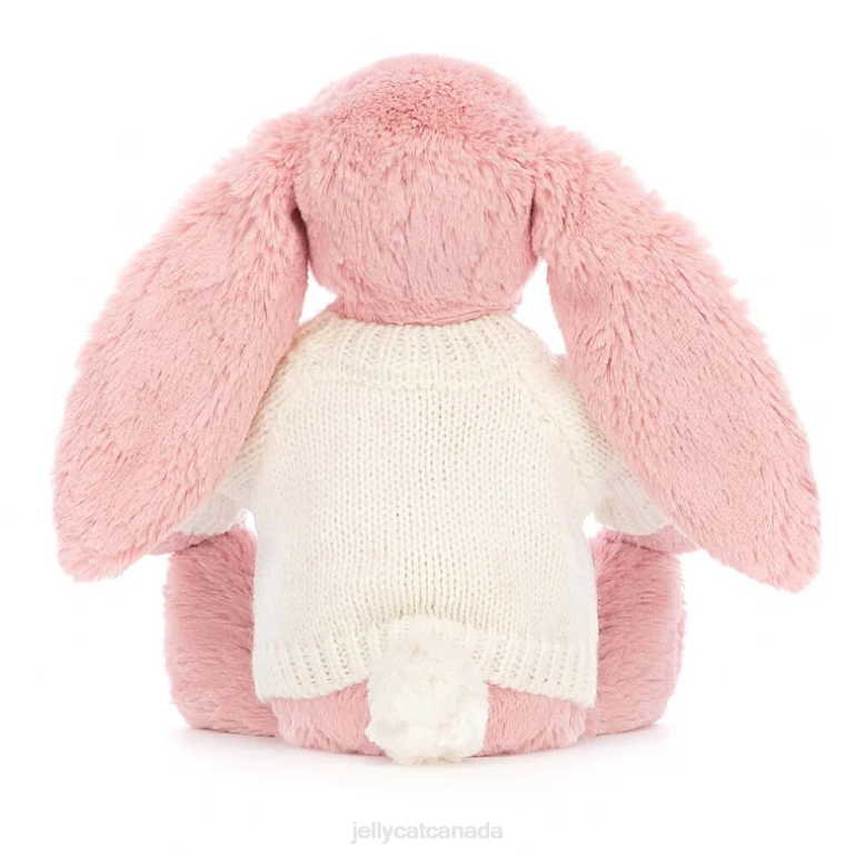 Jellycat Bashful Petal Bunny with Personalised Cream Jumper Sorbet Pink BV0TH243 Toy
