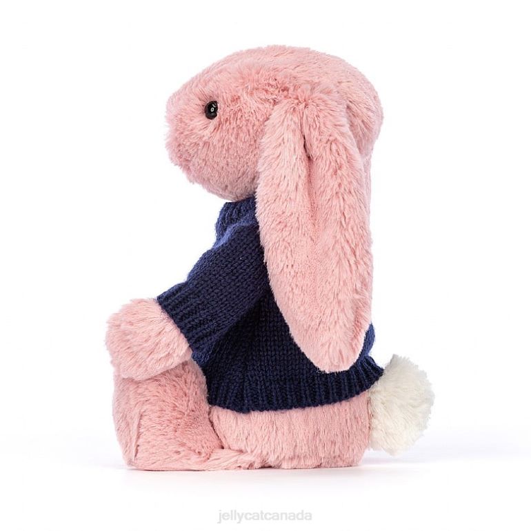 Jellycat Bashful Petal Bunny with Personalised Navy Jumper Sorbet Pink BV0TH413 Toy