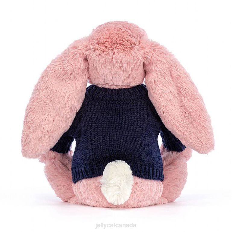 Jellycat Bashful Petal Bunny with Personalised Navy Jumper Sorbet Pink BV0TH413 Toy