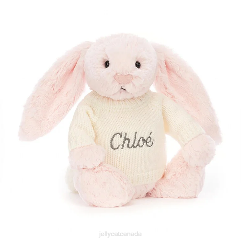 Jellycat Bashful Pink Bunny with Personalised Cream Jumper Baby Pink BV0TH159 Toy