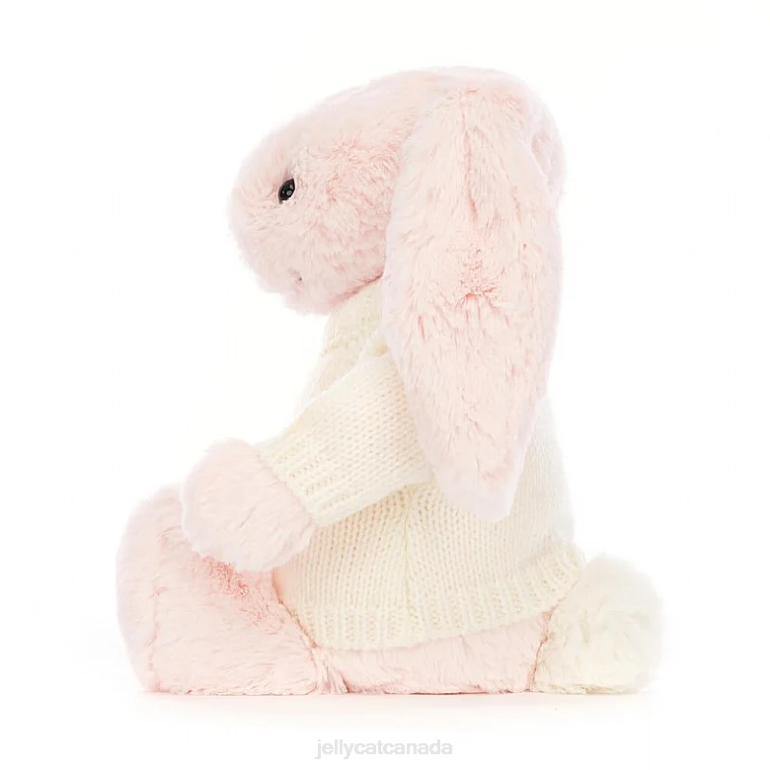 Jellycat Bashful Pink Bunny with Personalised Cream Jumper Baby Pink BV0TH159 Toy