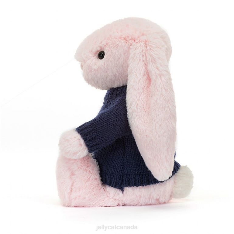 Jellycat Bashful Pink Bunny with Personalised Navy Jumper Baby Pink BV0TH398 Toy