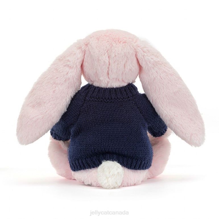 Jellycat Bashful Pink Bunny with Personalised Navy Jumper Baby Pink BV0TH398 Toy