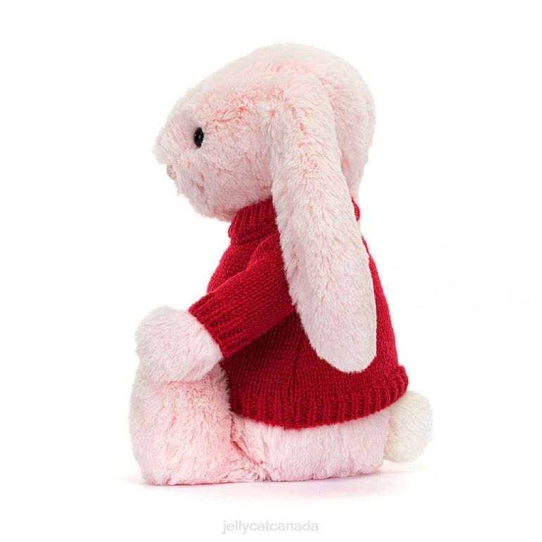 Jellycat Bashful Pink Bunny with Personalised Red Jumper Baby Pink BV0TH172 Toy