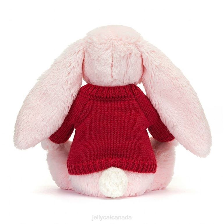 Jellycat Bashful Pink Bunny with Personalised Red Jumper Baby Pink BV0TH172 Toy