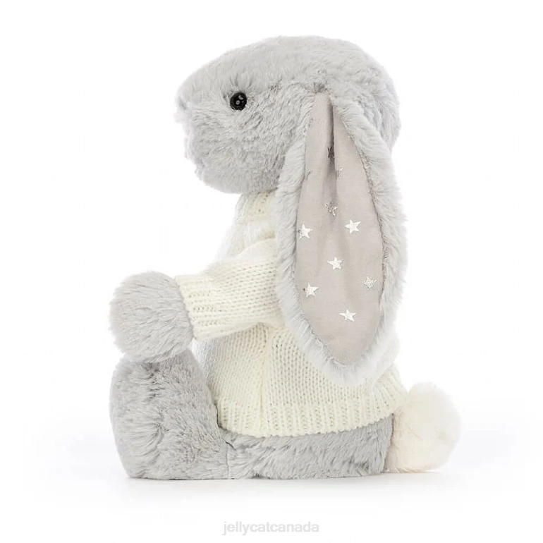 Jellycat Bashful Shimmer Bunny with Personalised Cream Jumper Grey BV0TH267 Toy