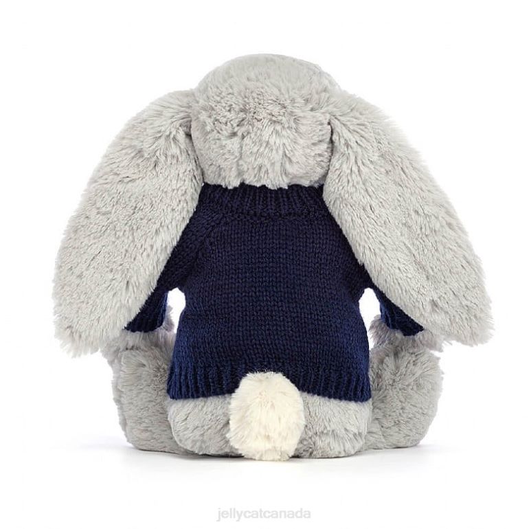 Jellycat Bashful Shimmer Bunny with Personalised Navy Jumper Grey BV0TH356 Toy