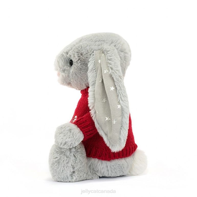 Jellycat Bashful Shimmer Bunny with Personalised Red Jumper Grey BV0TH416 Toy
