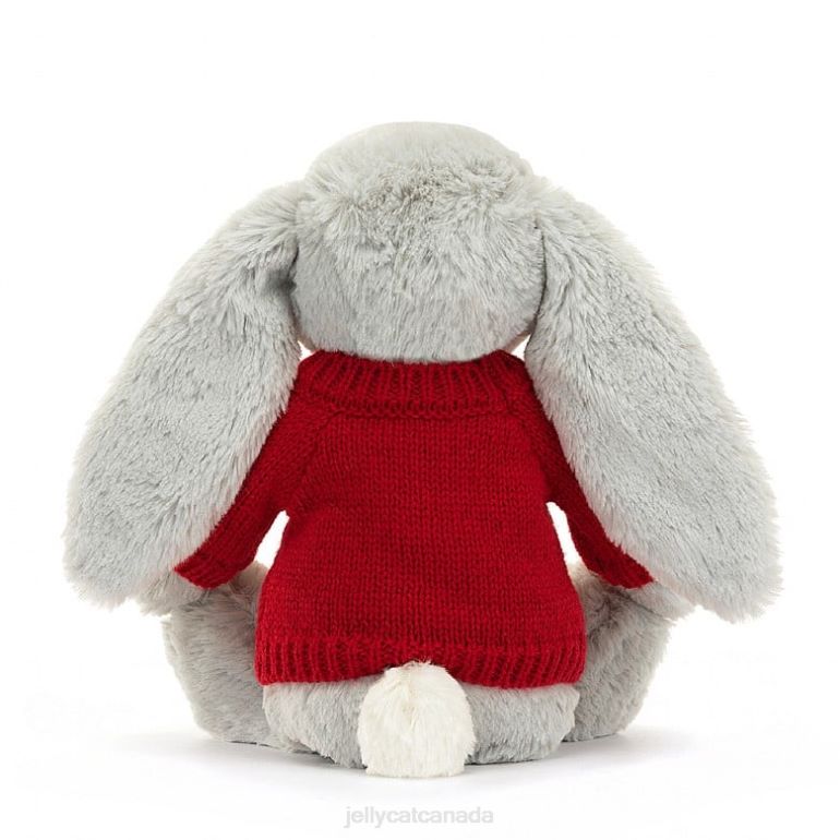 Jellycat Bashful Shimmer Bunny with Personalised Red Jumper Grey BV0TH416 Toy