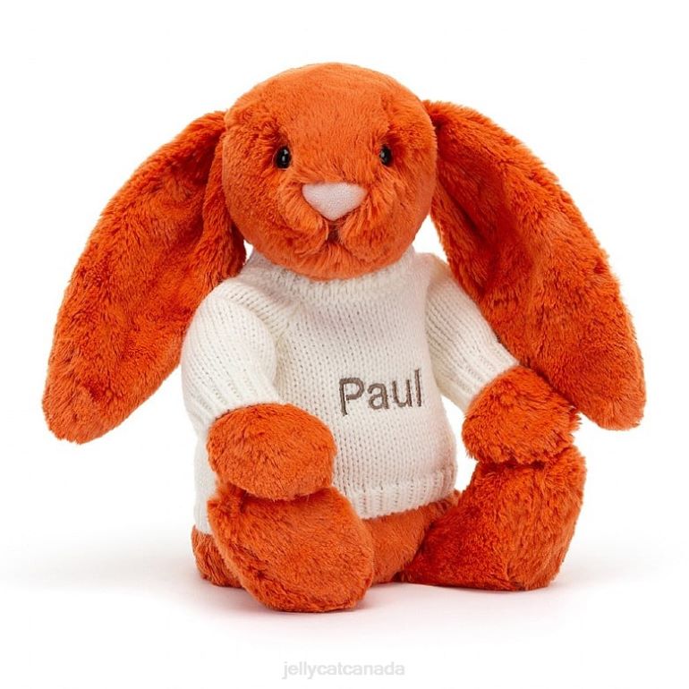 Jellycat Bashful Tangerine Bunny with Personalised Cream Jumper Orange BV0TH504 Toy