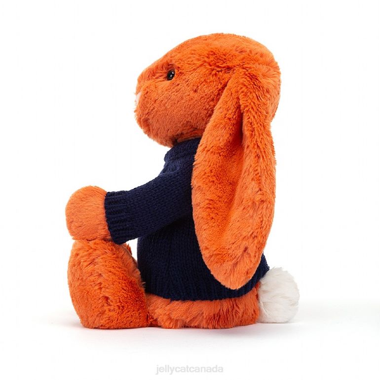 Jellycat Bashful Tangerine Bunny with Personalised Navy Jumper Orange BV0TH508 Toy