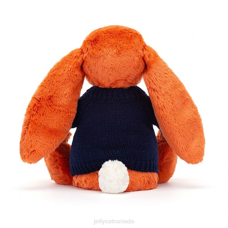 Jellycat Bashful Tangerine Bunny with Personalised Navy Jumper Orange BV0TH508 Toy