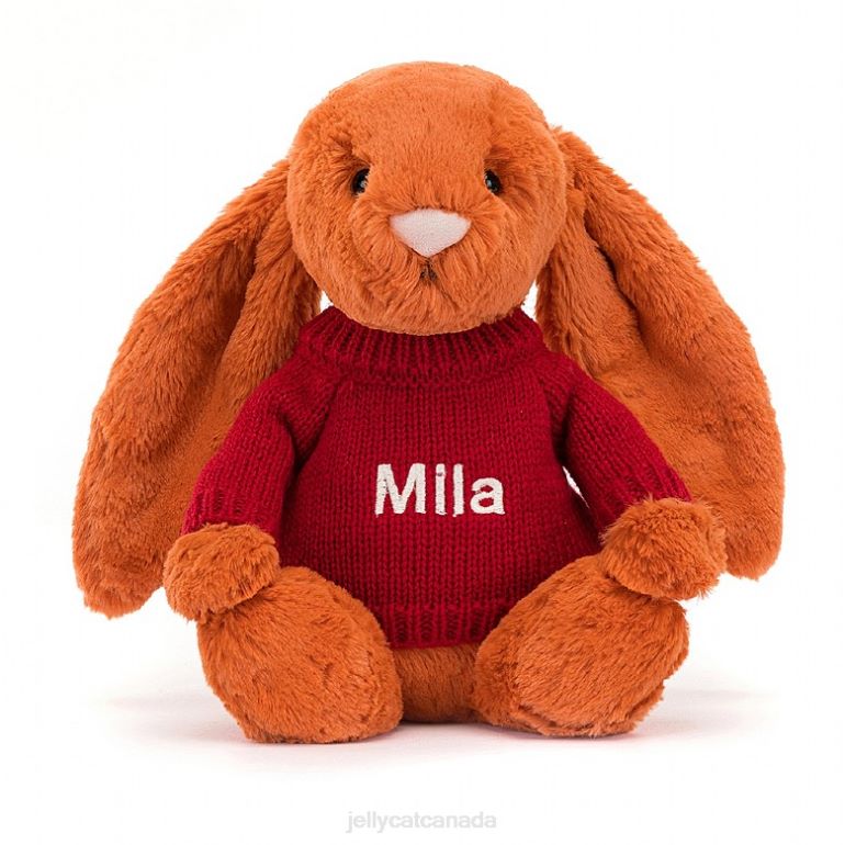 Jellycat Bashful Tangerine Bunny with Personalised Red Jumper Orange BV0TH509 Toy
