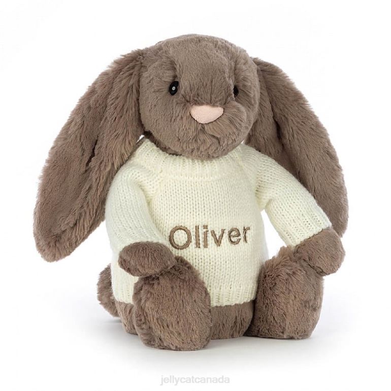 Jellycat Bashful Truffle Bunny with Personalised Cream Jumper Brown BV0TH281 Toy