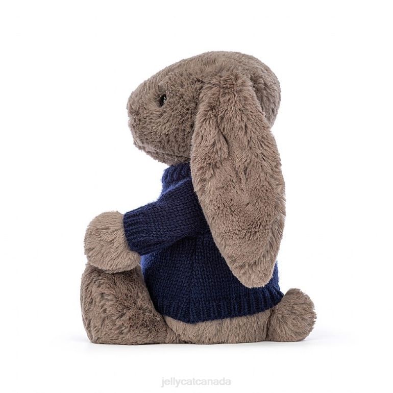 Jellycat Bashful Truffle Bunny with Personalised Navy Jumper Brown BV0TH373 Toy
