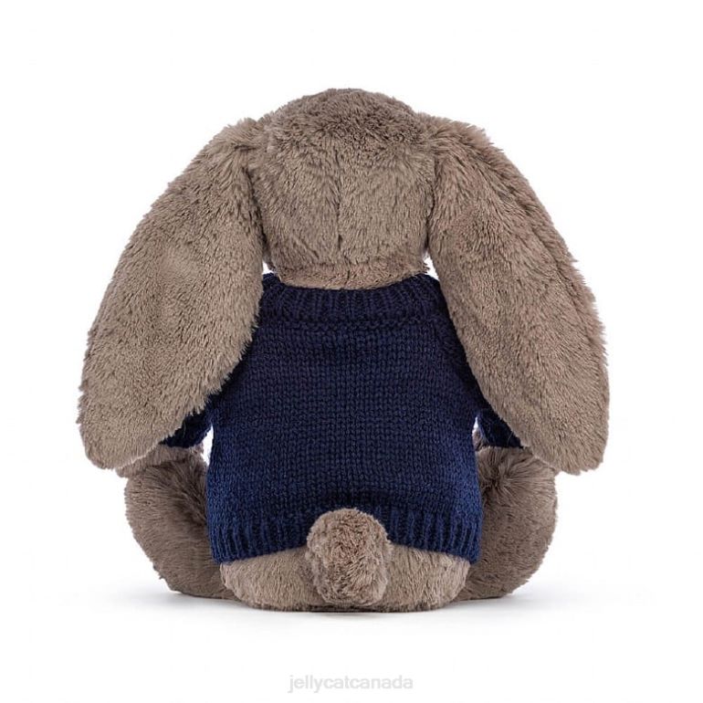 Jellycat Bashful Truffle Bunny with Personalised Navy Jumper Brown BV0TH373 Toy