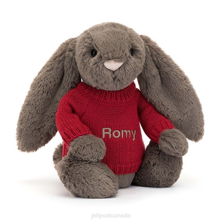 Jellycat Bashful Truffle Bunny with Personalised Red Jumper Brown BV0TH270 Toy