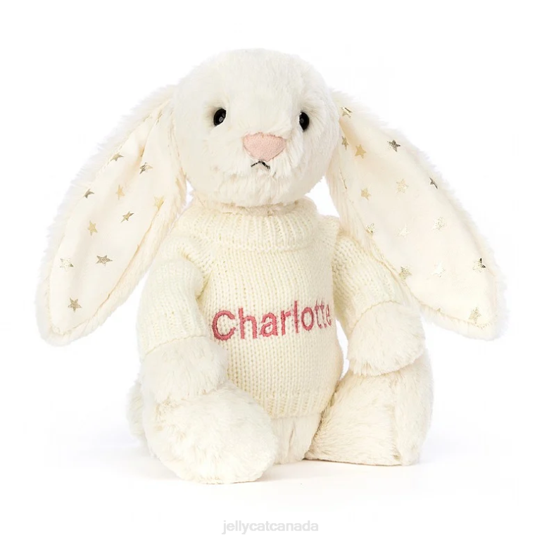 Jellycat Bashful Twinkle Bunny with Personalised Jumper Cream BV0TH188 Toy