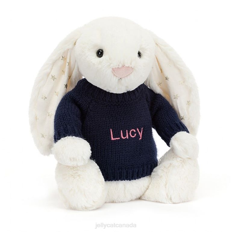Jellycat Bashful Twinkle Bunny with Personalised Navy Jumper Cream BV0TH312 Toy