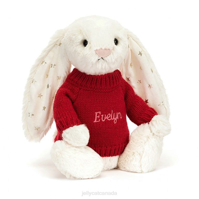 Jellycat Bashful Twinkle Bunny with Personalised Red Jumper Cream BV0TH213 Toy