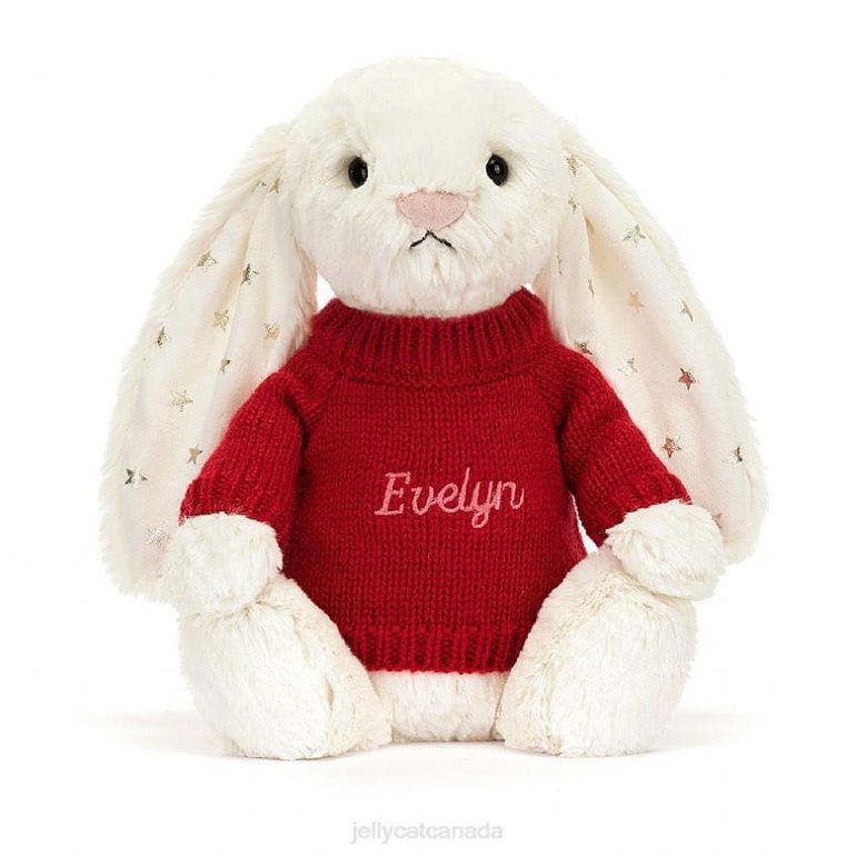 Jellycat Bashful Twinkle Bunny with Personalised Red Jumper Cream BV0TH213 Toy