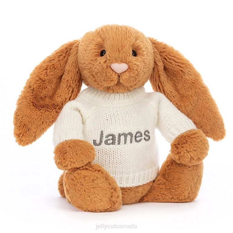 Jellycat Bashful en Bunny with Personalised Cream Jumper Gold BV0TH355 Toy
