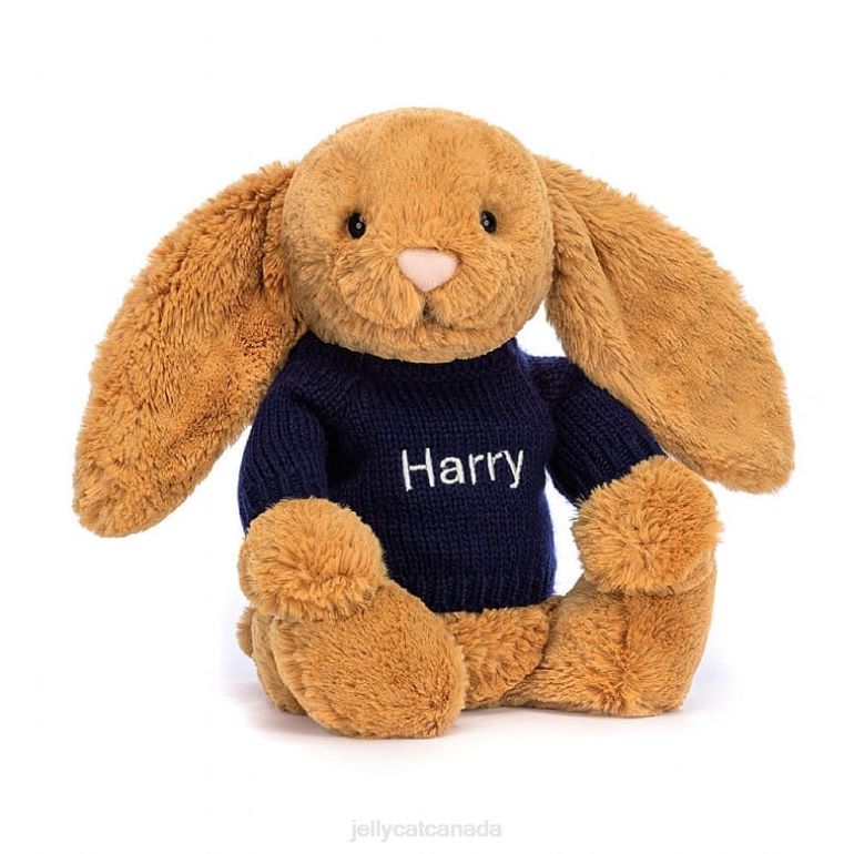 Jellycat Bashful en Bunny with Personalised Navy Jumper Gold BV0TH471 Toy
