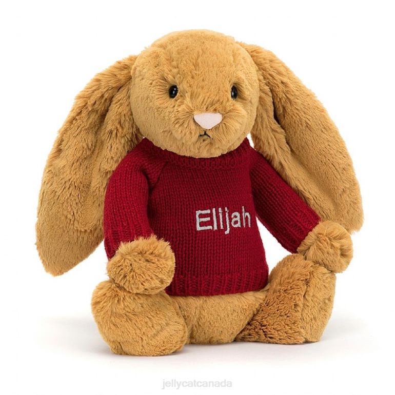 Jellycat Bashful en Bunny with Personalised Red Jumper Gold BV0TH333 Toy