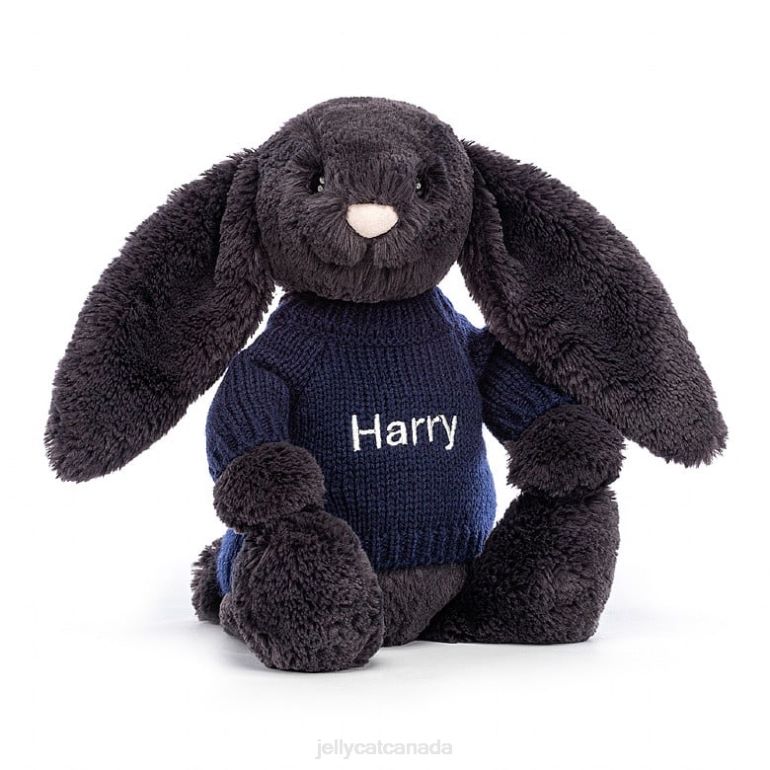 Jellycat Bashful y Bunny with Personalised Navy Jumper Ink BV0TH514 Toy