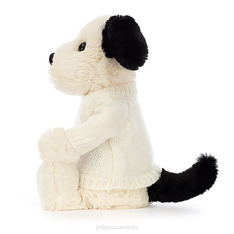 Jellycat Bashful Black & Cream Puppy with Personalised Cream Jumper Black and White BV0TH256 Toy
