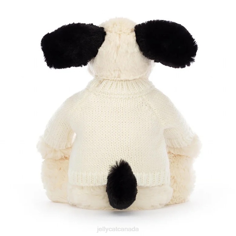 Jellycat Bashful Black & Cream Puppy with Personalised Cream Jumper Black and White BV0TH256 Toy