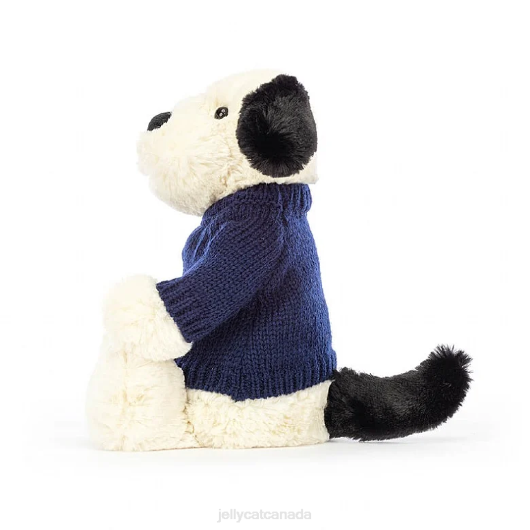 Jellycat Bashful Black & Cream Puppy with Personalised Navy Jumper Black and White BV0TH282 Toy