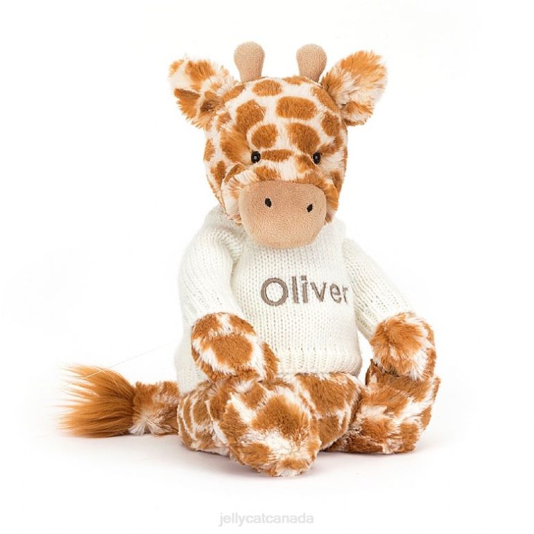 Jellycat Bashful Giraffe with Personalised Cream Jumper Orange BV0TH240 Toy