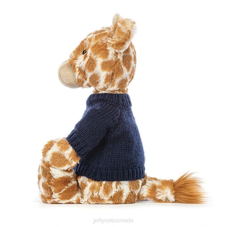 Jellycat Bashful Giraffe with Personalised Navy Jumper Orange BV0TH283 Toy