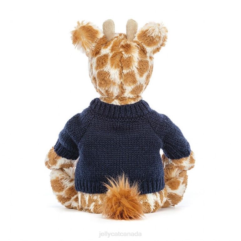 Jellycat Bashful Giraffe with Personalised Navy Jumper Orange BV0TH283 Toy
