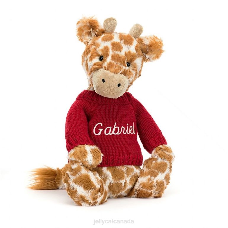 Jellycat Bashful Giraffe with Personalised Red Jumper Orange BV0TH224 Toy