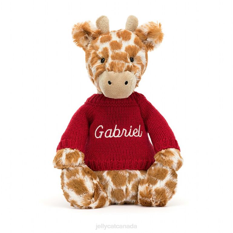 Jellycat Bashful Giraffe with Personalised Red Jumper Orange BV0TH224 Toy