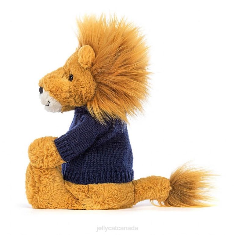 Jellycat Bashful Lion with Personalised Navy Jumper Yellow BV0TH534 Toy