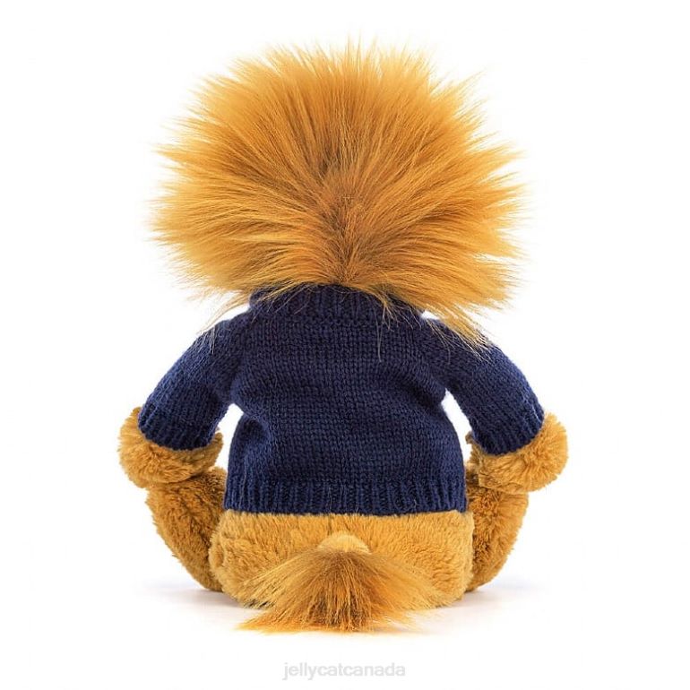 Jellycat Bashful Lion with Personalised Navy Jumper Yellow BV0TH534 Toy