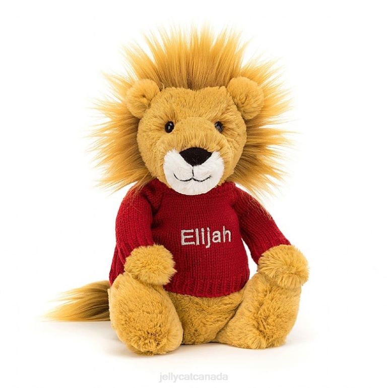 Jellycat Bashful Lion with Personalised Red Jumper Yellow BV0TH546 Toy