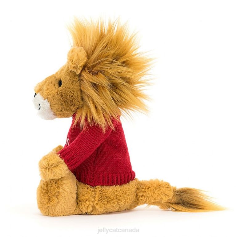 Jellycat Bashful Lion with Personalised Red Jumper Yellow BV0TH546 Toy
