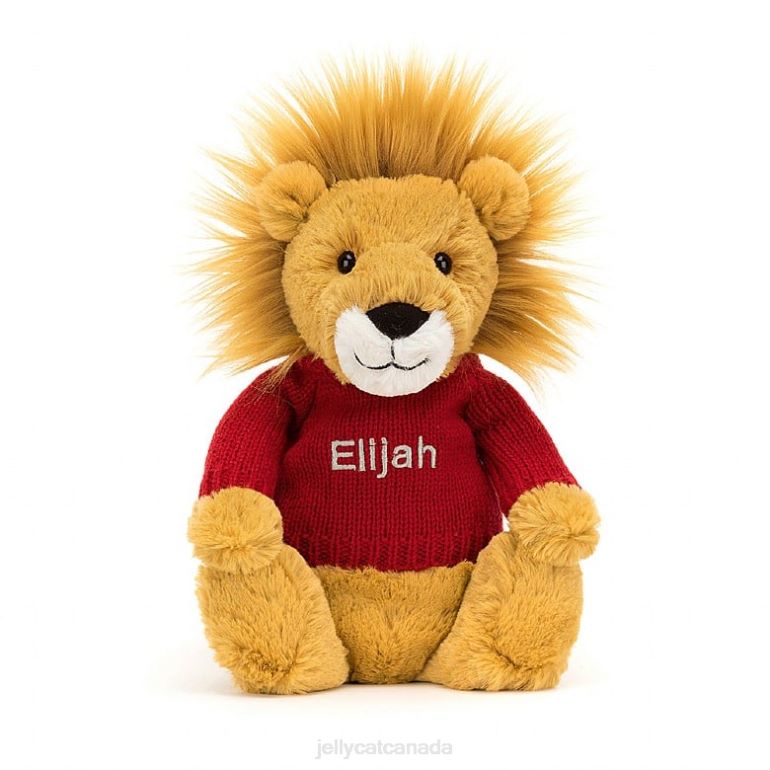 Jellycat Bashful Lion with Personalised Red Jumper Yellow BV0TH546 Toy
