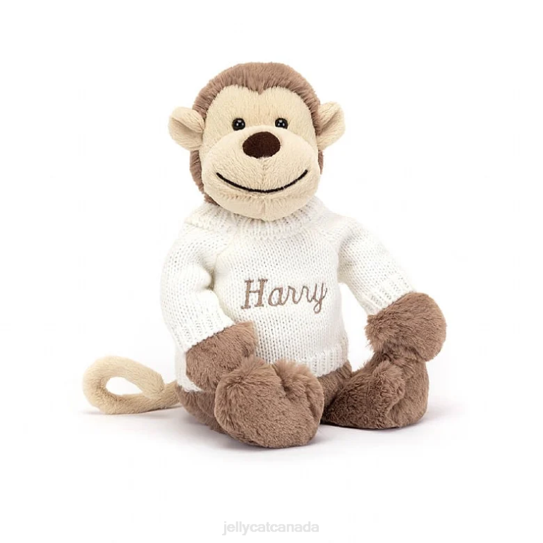 Jellycat Bashful Monkey with Personalised Cream Jumper Brown BV0TH191 Toy