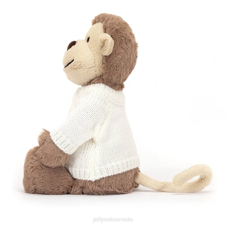 Jellycat Bashful Monkey with Personalised Cream Jumper Brown BV0TH191 Toy