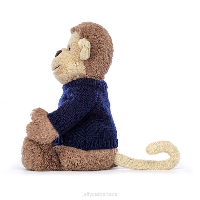 Jellycat Bashful Monkey with Personalised Navy Jumper Brown BV0TH192 Toy