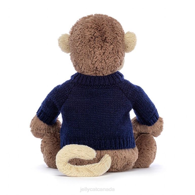Jellycat Bashful Monkey with Personalised Navy Jumper Brown BV0TH192 Toy