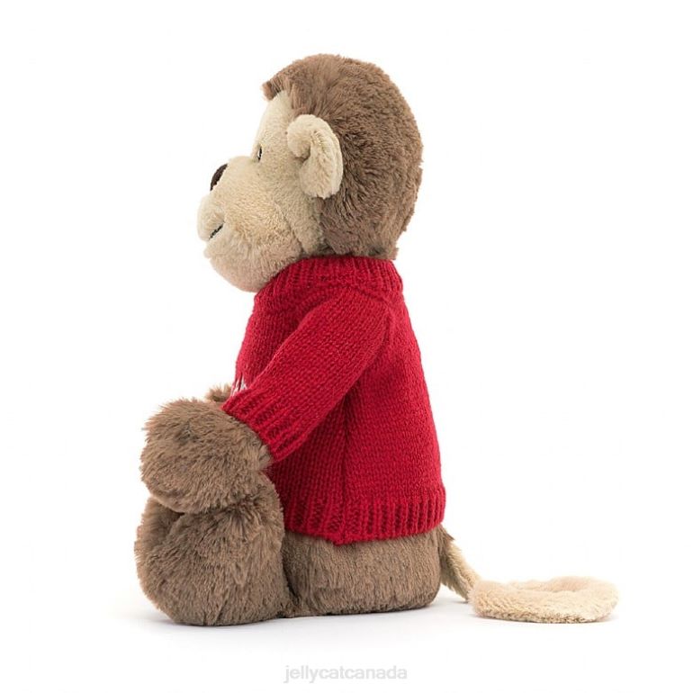 Jellycat Bashful Monkey with Personalised Red Jumper Brown BV0TH189 Toy