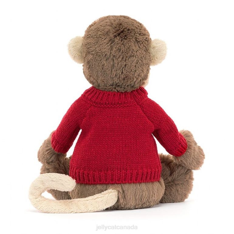 Jellycat Bashful Monkey with Personalised Red Jumper Brown BV0TH189 Toy