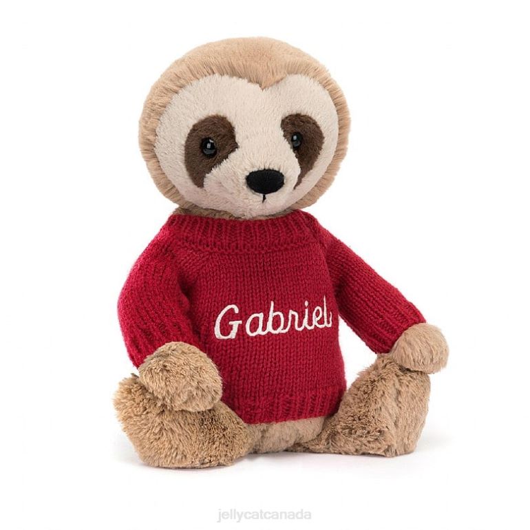 Jellycat Bashful Sloth with Personalised Red Jumper Tan BV0TH205 Toy