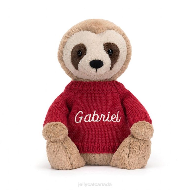 Jellycat Bashful Sloth with Personalised Red Jumper Tan BV0TH205 Toy